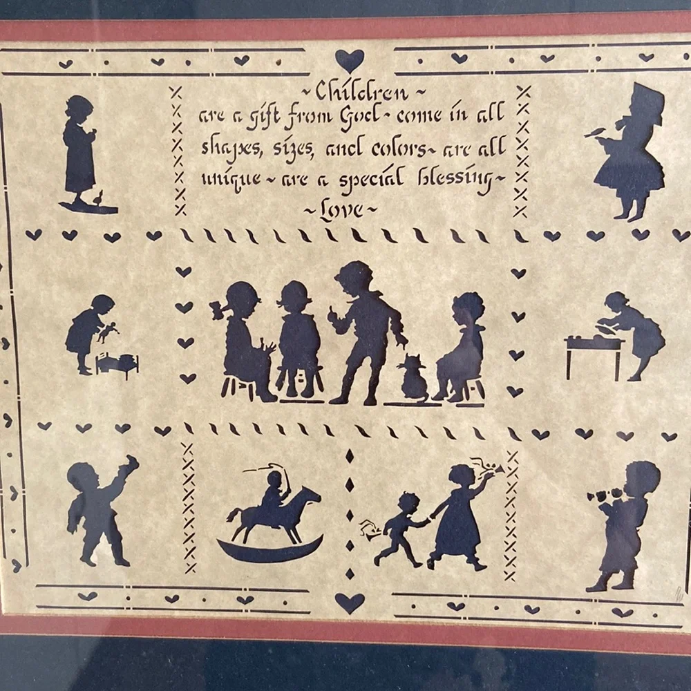 Vintage Designs W Scissors Children Hand-cut Glass & Wood Art